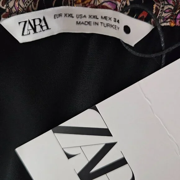 ZARA New Paisley Floral Print Metallic Boho Tiered Full Black Midi Skirt - Picture 3 of 13